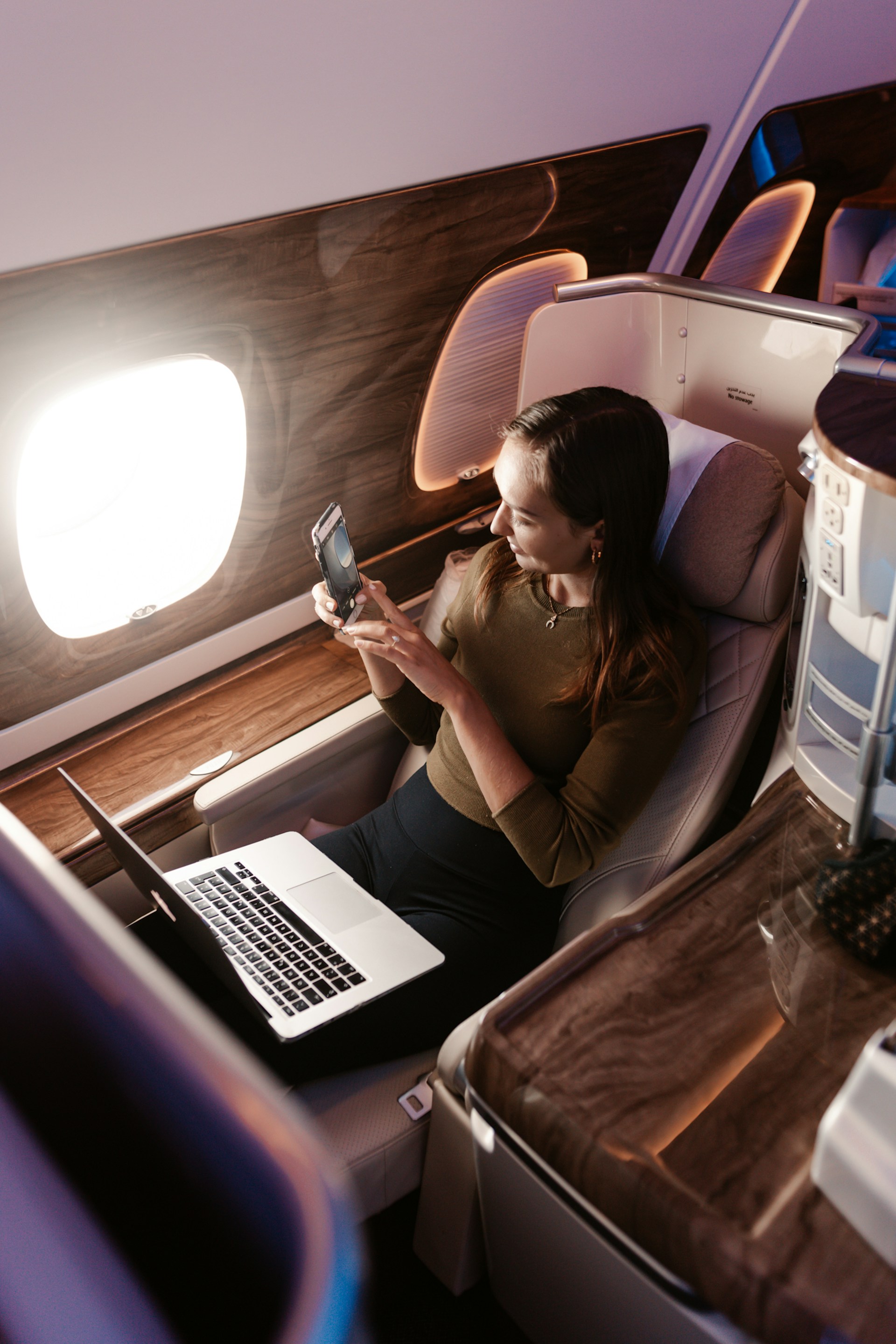 Traveler enjoying a comfortable flight